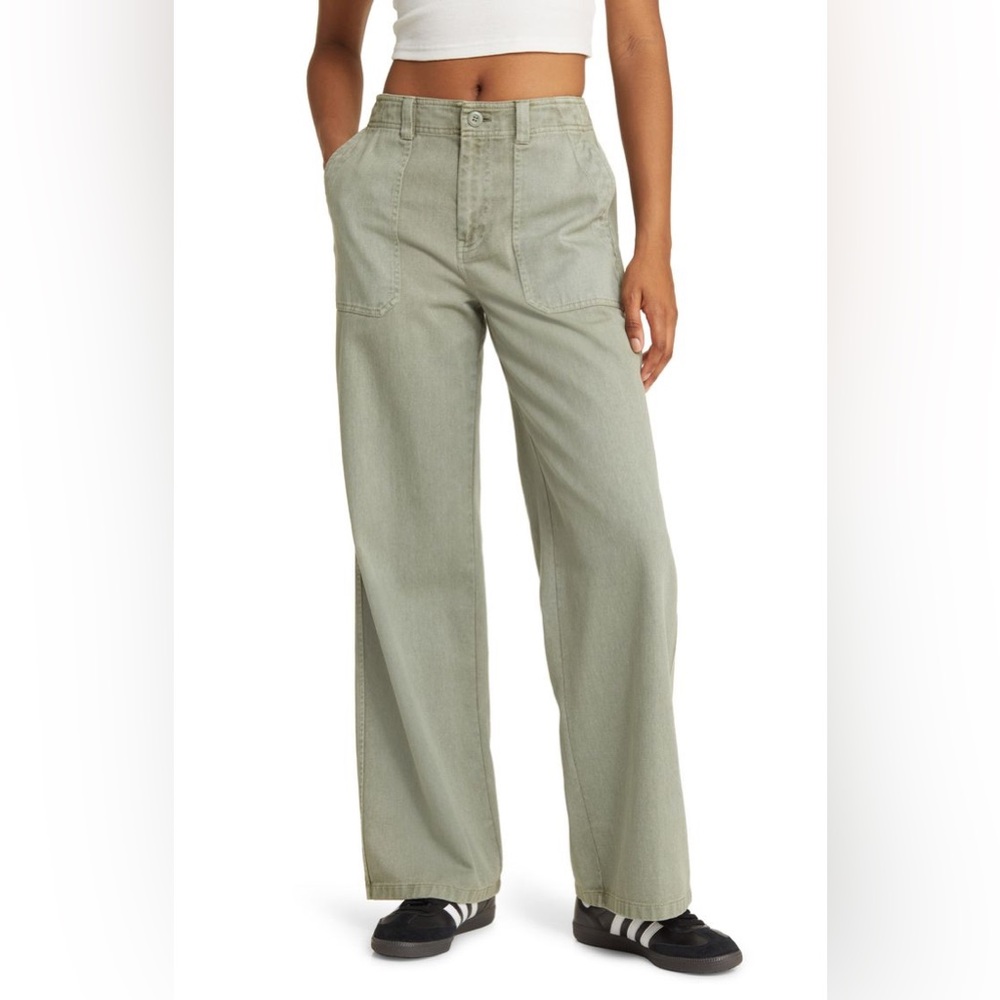 NWT Nordstrom BP High Waist Wide Leg utility Twill Pants chino army pants
